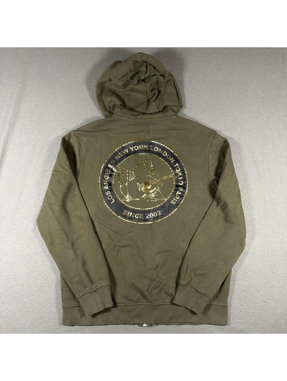True Religion Men Hoodie Regular M Green Zip Up Hoodie with
